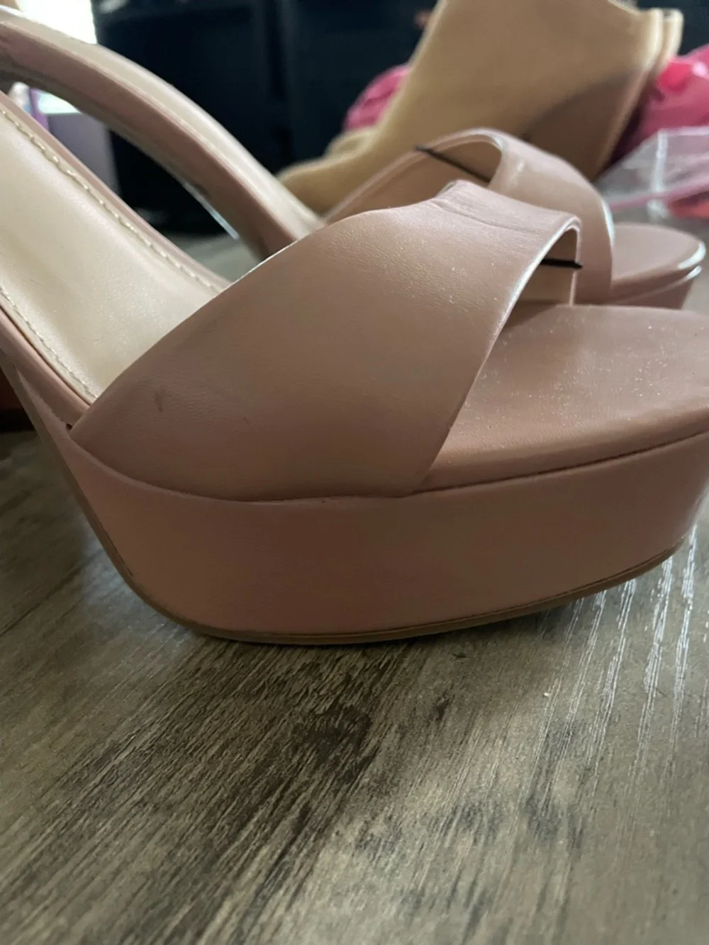 Charlotte Russe Mauve High block Heel platform pumps w buckle ankle strap sz 8